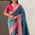 Teal floral zari silk blend designer banarasi saree