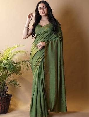 Olive silk cotton saree with blouse piece 1