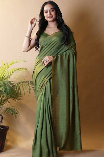 Olive silk cotton saree with blouse piece