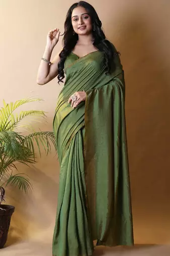 Olive silk cotton saree with blouse piece