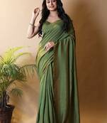 Olive silk cotton saree with blouse piece