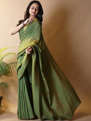 Olive silk cotton saree with blouse piece 2