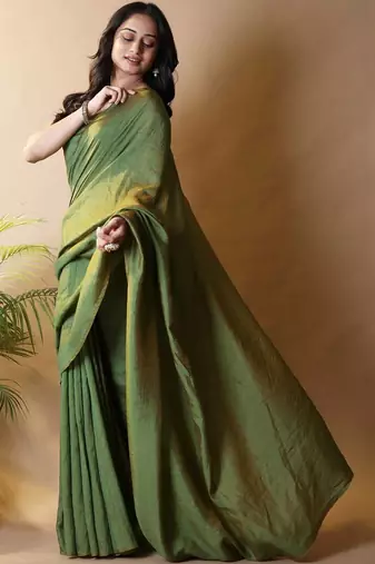 Olive silk cotton saree with blouse piece