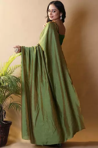 Olive silk cotton saree with blouse piece
