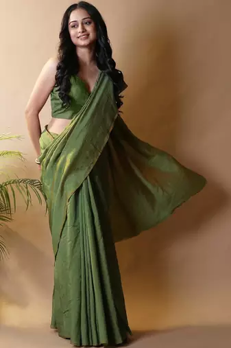 Olive silk cotton saree with blouse piece