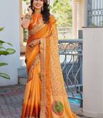 Orange bandhani embroidered poly chiffon designer bandhani saree