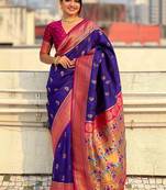 Purple ethnic motifs zari silk blend paithani saree