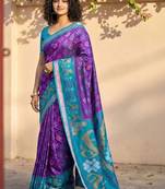 Purple ethnic motifs silk blend handloom pochampally saree