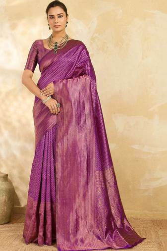 Purple woven design zari silk blend designer banarasi saree