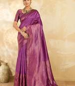Purple woven design zari silk blend designer banarasi saree