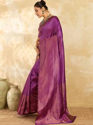 Purple woven design zari silk blend designer banarasi saree 2