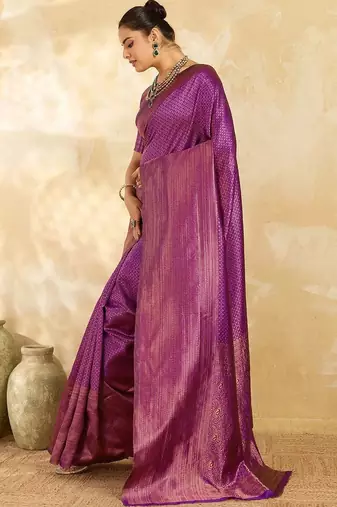 Purple woven design zari silk blend designer banarasi saree