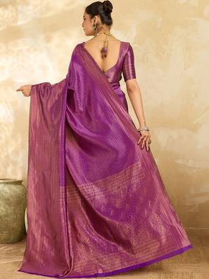 Purple woven design zari silk blend designer banarasi saree 3