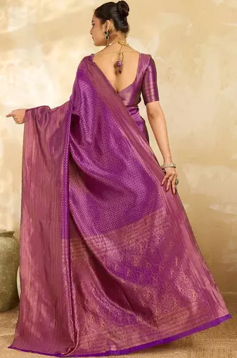 Purple woven design zari silk blend designer banarasi saree