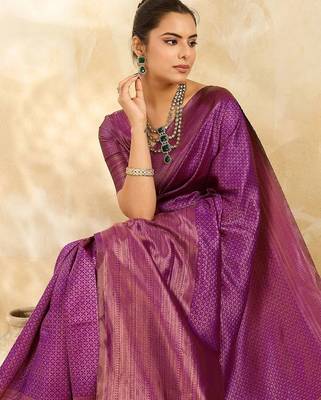 Purple woven design zari silk blend designer banarasi saree 5