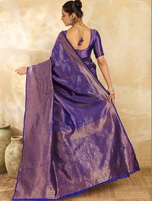 Purple women woven design zari silk blend designer banarasi saree 3