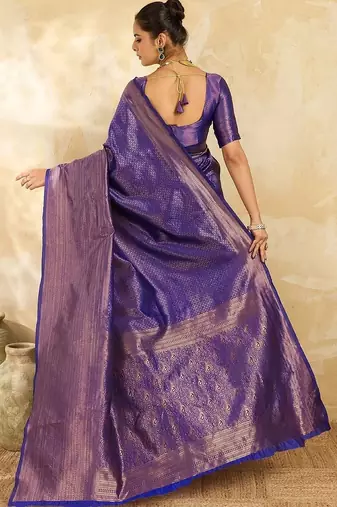 Purple women woven design zari silk blend designer banarasi saree