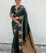 Green woven design zari silk blend designer banarasi saree
