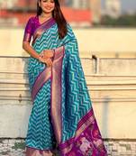 Blue woven design zari banarasi saree with blouse piece