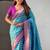 Blue woven design zari banarasi saree with blouse piece