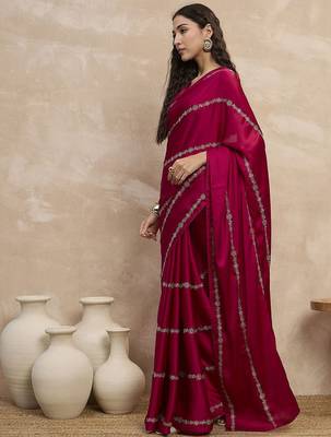 Magenta striped sequinned satin designer saree 2