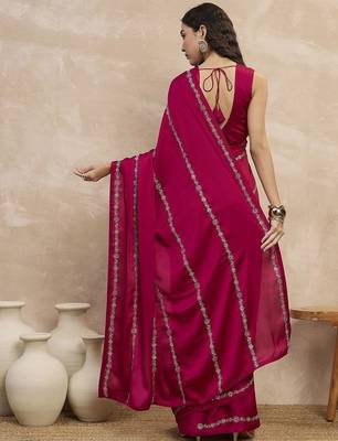 Magenta striped sequinned satin designer saree 3