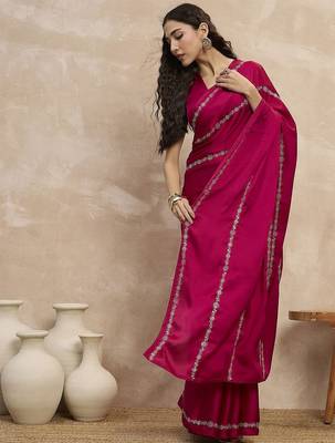 Magenta striped sequinned satin designer saree 4
