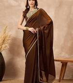 Brown embellished border organza  saree with coding lace