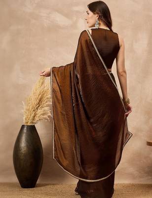 Brown embellished border organza  saree with coding lace 2