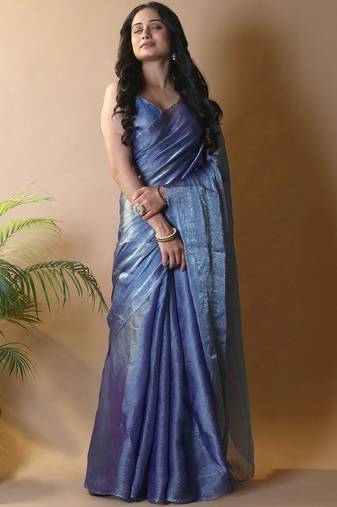 Blue saree with blouse piece