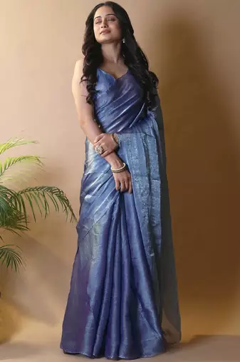 Blue saree with blouse piece