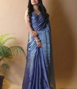 Blue saree with blouse piece