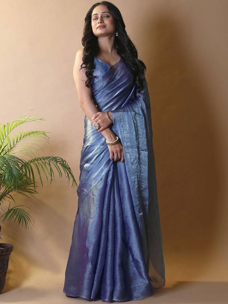 Blue saree with blouse piece