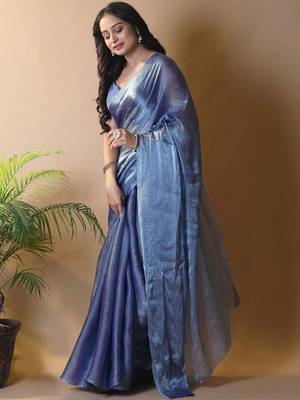 Blue saree with blouse piece 2