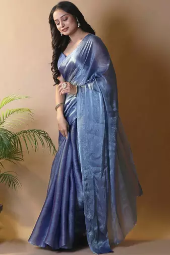 Blue saree with blouse piece