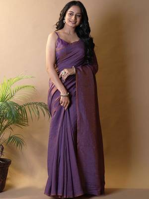 Purple silk cotton saree with blouse piece 1