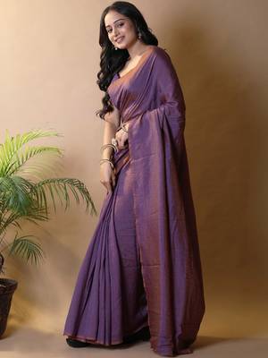 Purple silk cotton saree with blouse piece 2