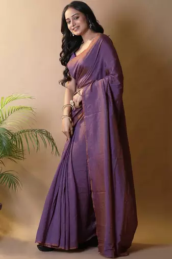 Purple silk cotton saree with blouse piece