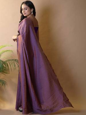 Purple silk cotton saree with blouse piece 3