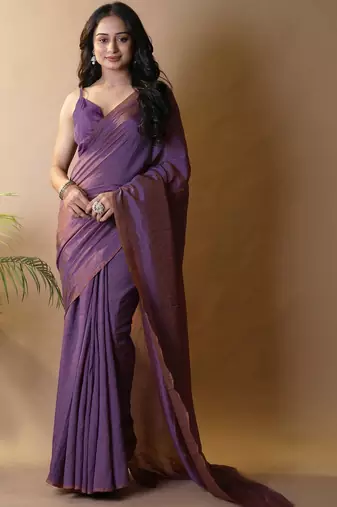 Purple silk cotton saree with blouse piece