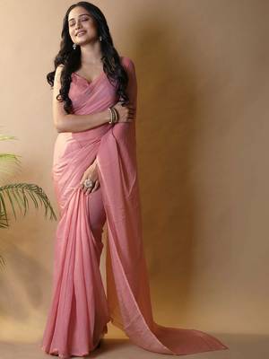 Pink georgette silk saree with blouse piece 1