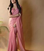 Pink georgette silk saree with blouse piece