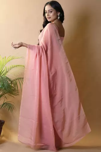 Pink georgette silk saree with blouse piece