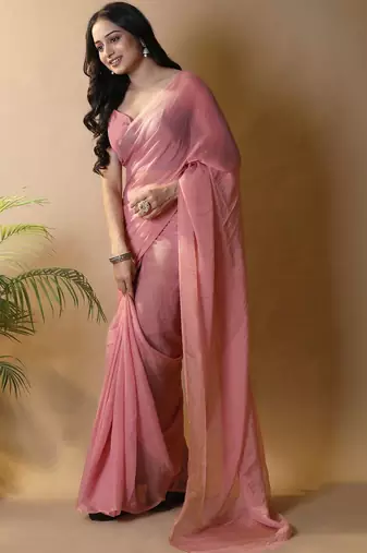 Pink georgette silk saree with blouse piece