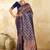 Navy blue floral zari silk blend designer banarasi saree