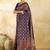 Navy blue floral zari silk blend designer banarasi saree