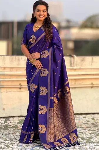 Purple woven design zari silk blend designer banarasi saree