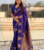 Purple woven design zari silk blend designer banarasi saree