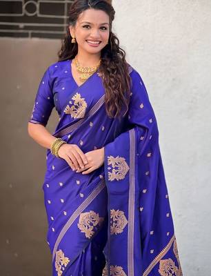 Purple woven design zari silk blend designer banarasi saree 2