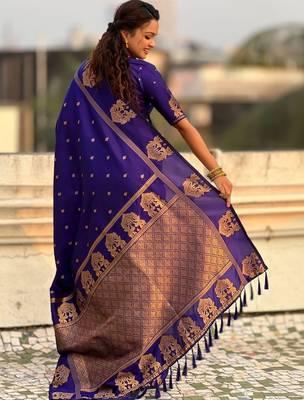 Purple woven design zari silk blend designer banarasi saree 3